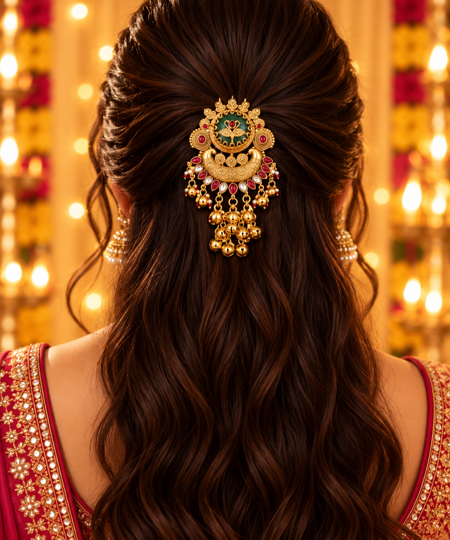 Meenakshi Heritage Hair brooch With Golden Ghungro