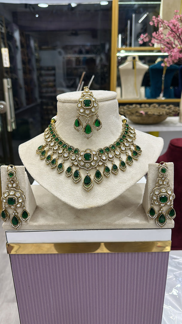 Shipra Moissianite Necklace With Earrings and Mangtika