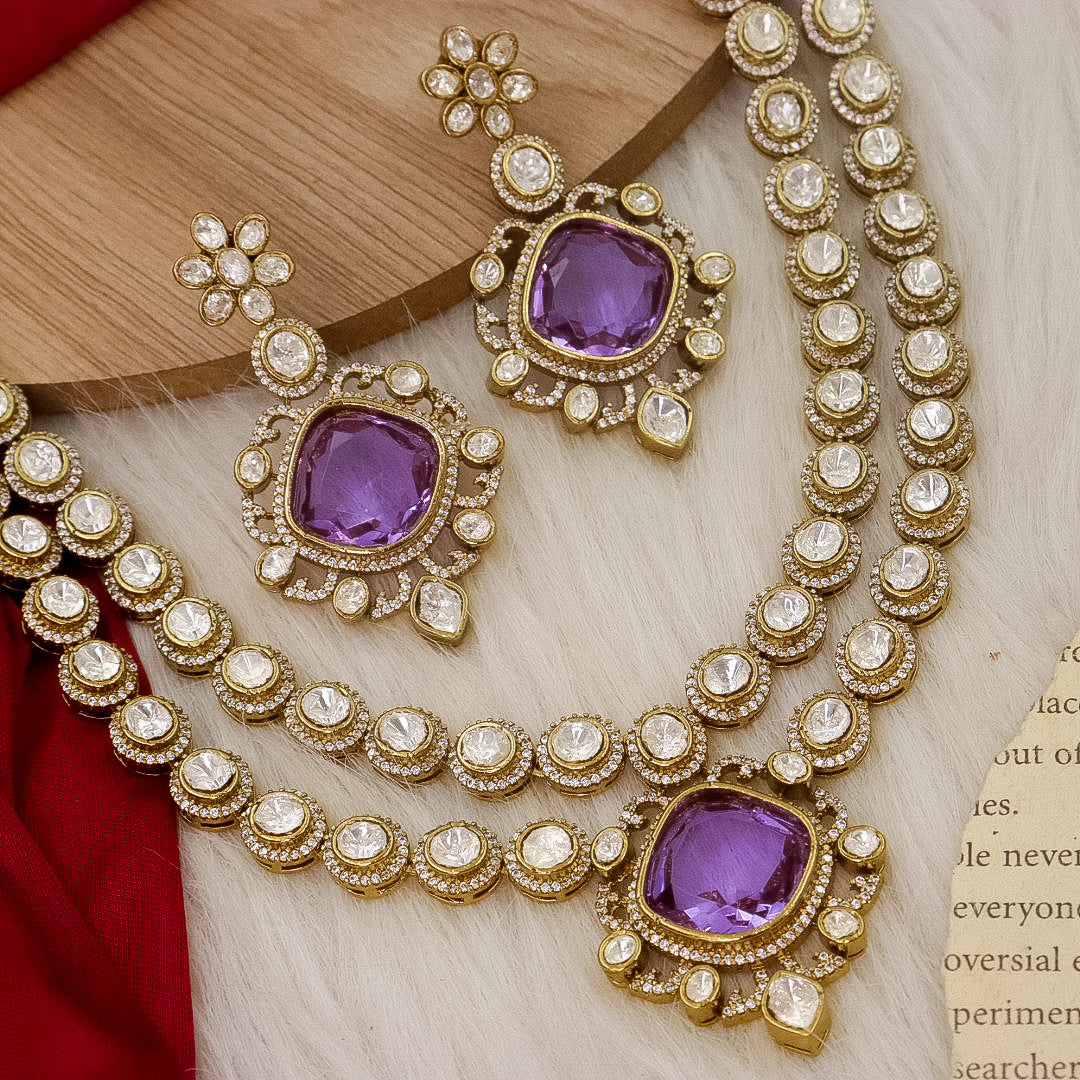 Rubina Moissanite Layered  Necklace- Purple