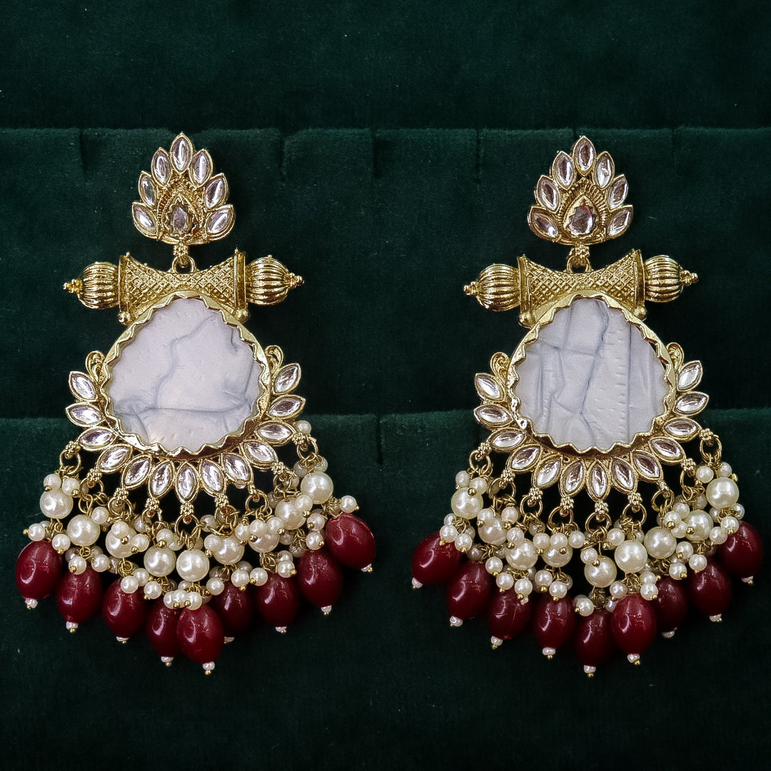 Zariah Chandbali With Mother Of Pearl Stone - Maroon