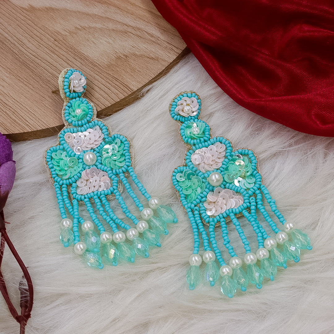 Rashika Designer Handmade Earrings- Teal Green