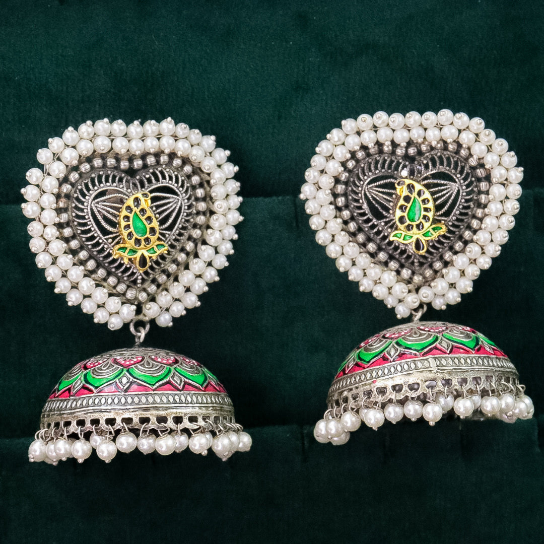 Heart Shape Bajri  Statement Brass Jhumka