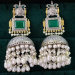 Load image into Gallery viewer, Shonali Statement Premium Brass Jhumka- Green