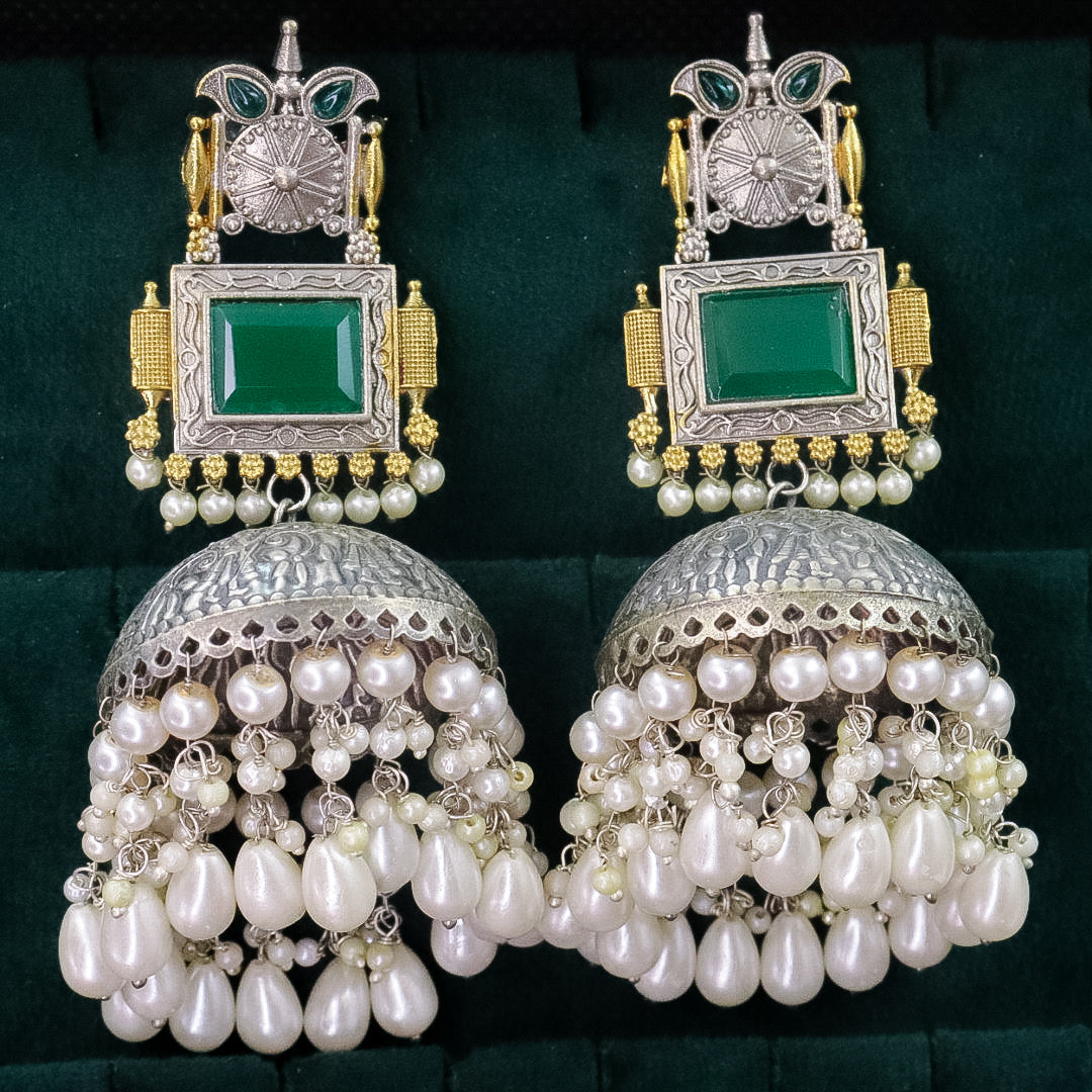 Shonali Statement Premium Brass Jhumka- Green