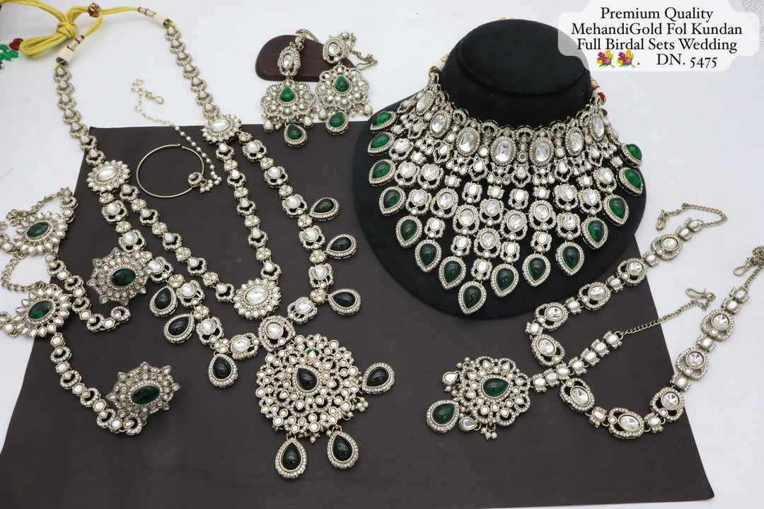 Sufi Full Bridal Necklace - (Short Choker, Long Necklace, Earrings, Hathpanja Pair, Sheeshphool, Nath)