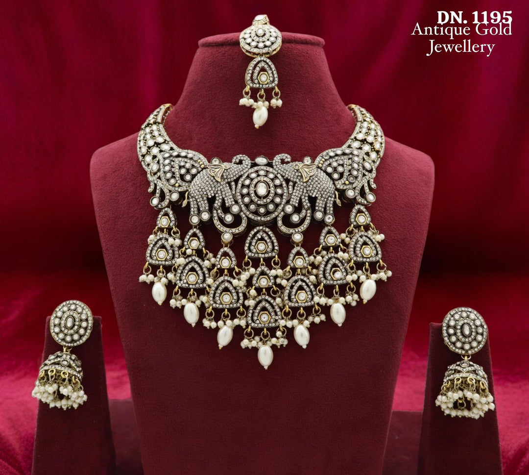 Premium Elephant Kundan Choker Set - White