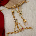 Load image into Gallery viewer, Full Premium Bridal Heritage Necklace With Long and Short + Earrings +Sheeshpati+ Hathpanja + Nath+ Bajuband
