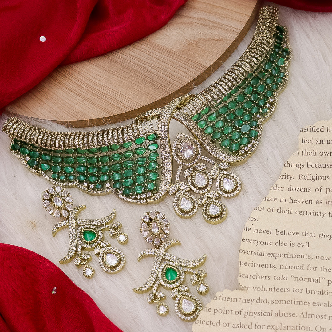 Ranu Celebrity Inspired Moissianite Set- Dark Green