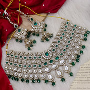 Devi  Full Bridal Kundan Necklace - Dark Green (Necklace,Long Set , Sheeshphool, Ring, Earrings, Pasa, Nath)