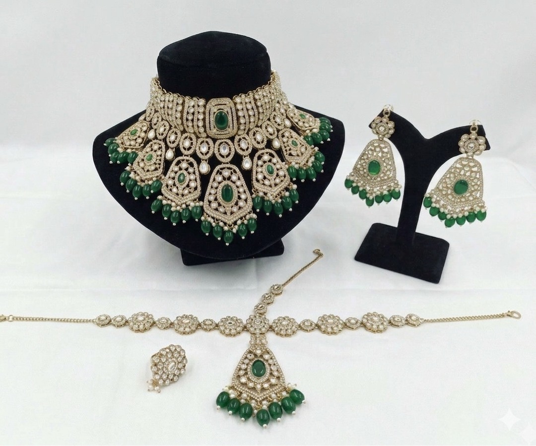 Sarita Semi Bridal Kundan Necklace  (Necklace, Sheeshphool, Ring, Earrings, Nath)