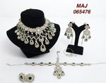 Load image into Gallery viewer, Vaishali Semi Bridal Padmati Kundan Necklace - Dark Green (Necklace, Sheeshphool, Ring, Earrings, Nath)