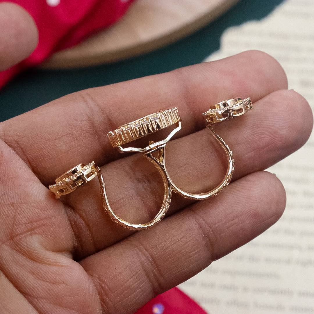 Double Finger Moissanite Ring - Rose Gold Polish