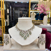 Madhura Moissianite Necklace with Duplet Stones - Mint