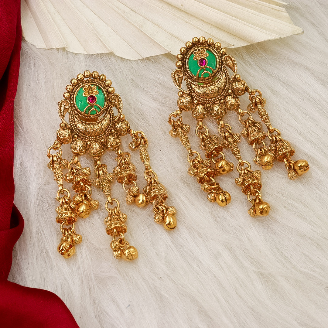 Afreen Heritage Brass Earrings With Ghungroo Latakan