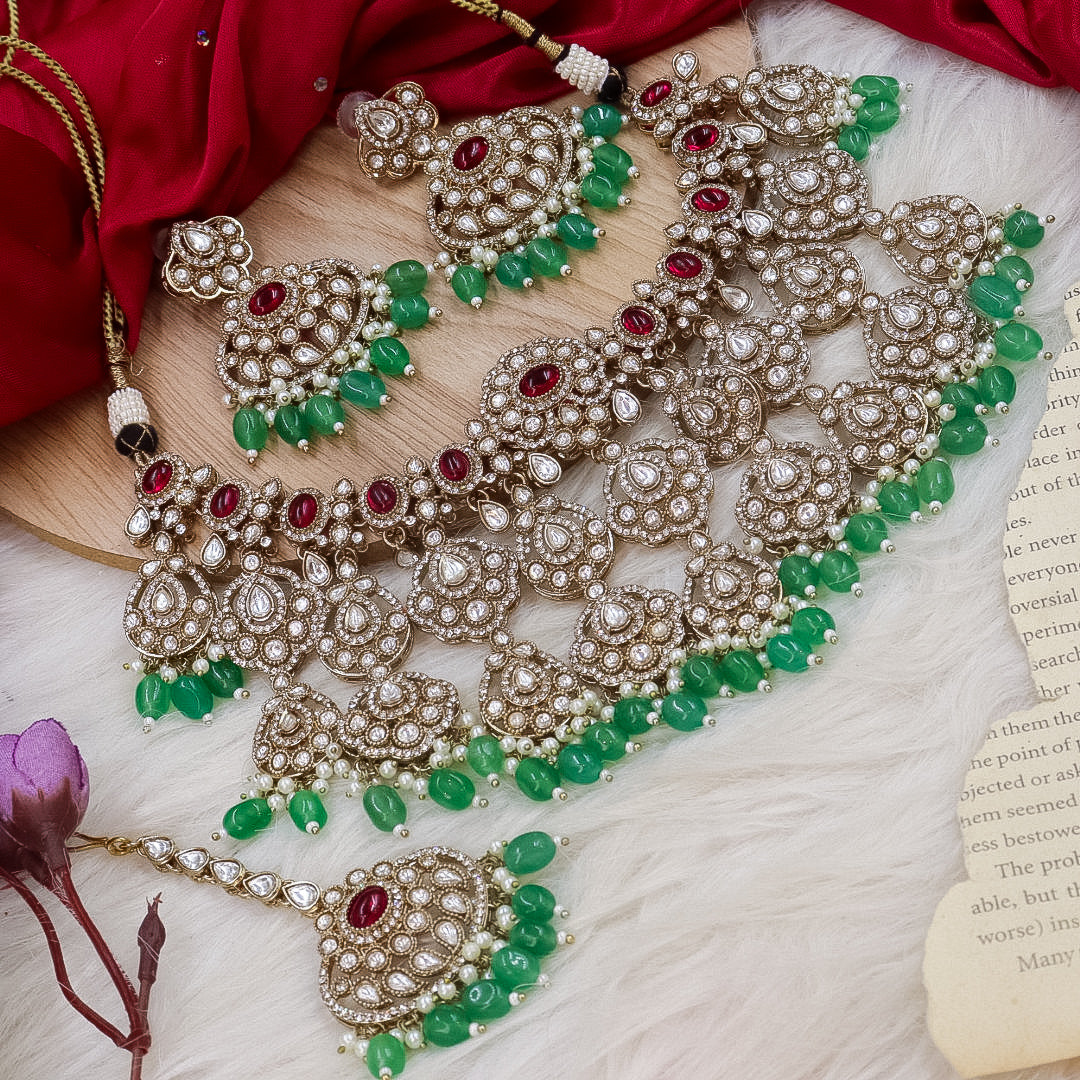 Bina Polki Choker Set -Pink Mint
