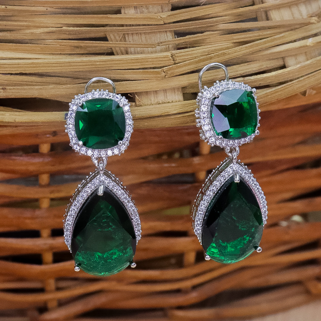 Julie Double AD Cocktail Earrings- Dark Green