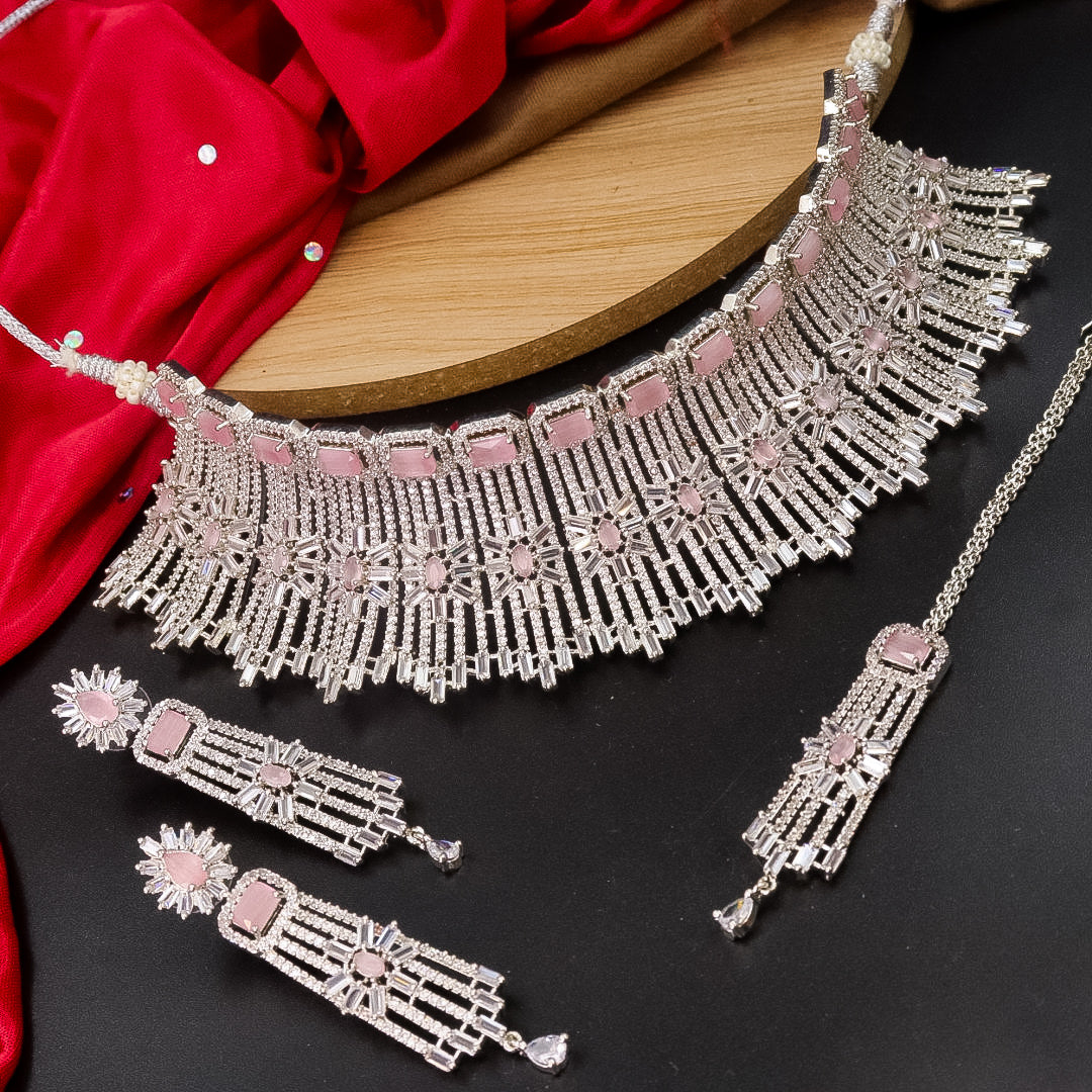 Manali Statement AD Choker -Baby Pink