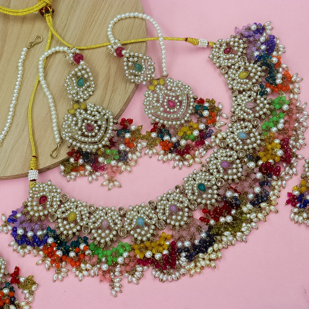 Atharva Statement Set With Earrings + Mangtika + Pasa -Multi