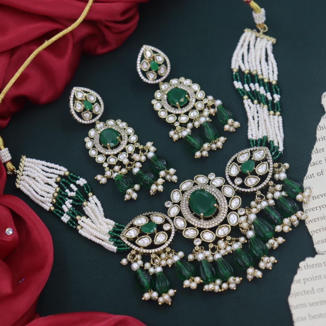 Yalina Designer Moti Moissanite Set- Green