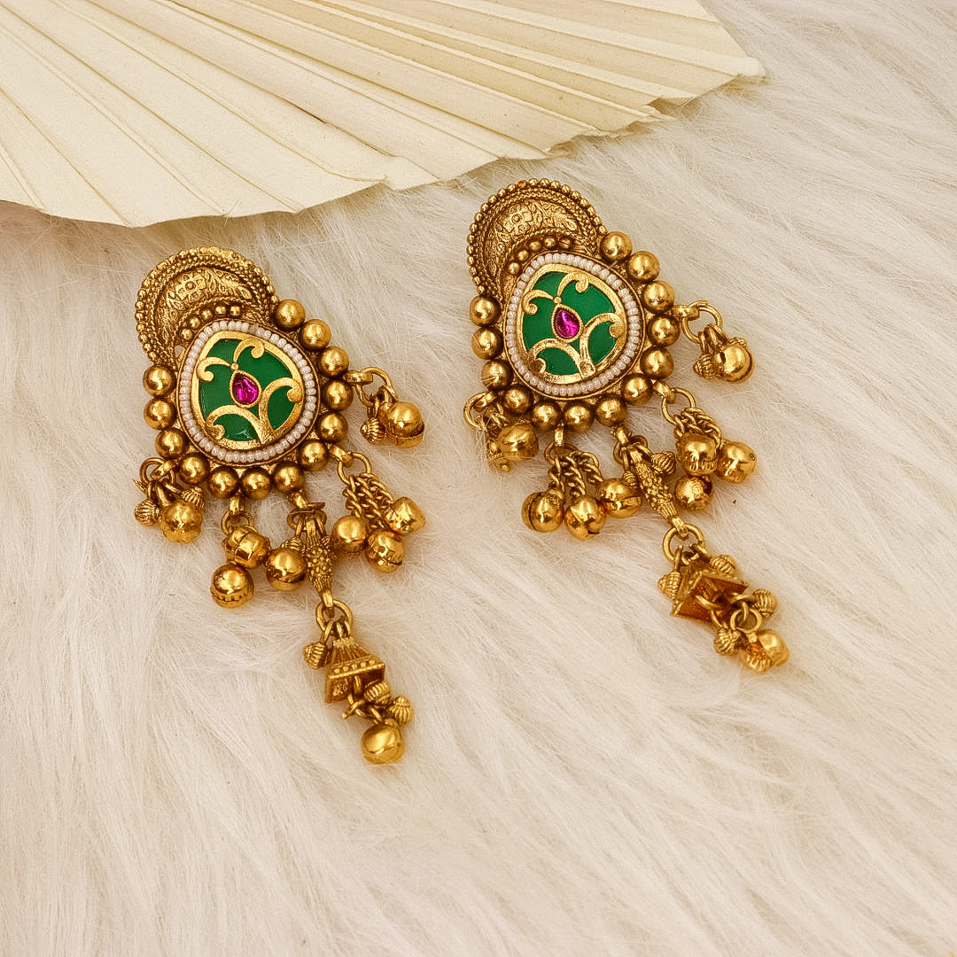 Kalsi Kashmiri Brass Earrings With Ghungroo Latakan