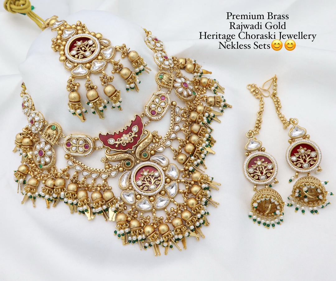 Sudha Rajwadi Semi Bridal Choker - Red