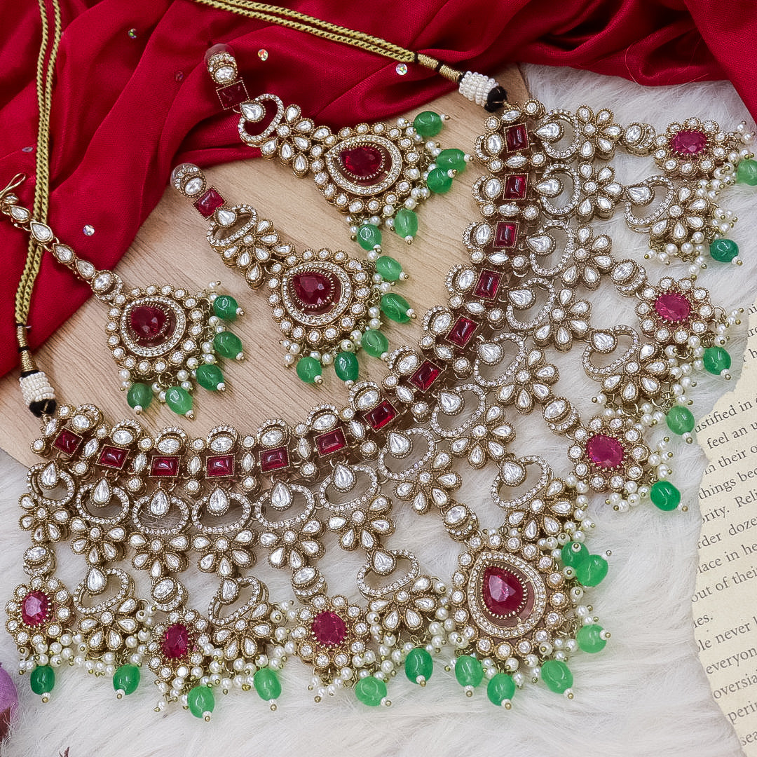 Ragish Semi Bridal Polki Set- Pink Mint