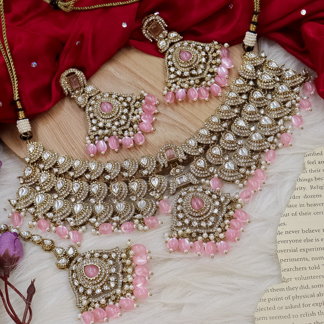 Jiva Polki Choker Set- Pink