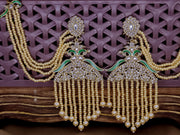 Amna Peacock Earrings With Kanchain - Cream