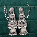 Load image into Gallery viewer, Black Polish Brass Jhumka With Kanchain