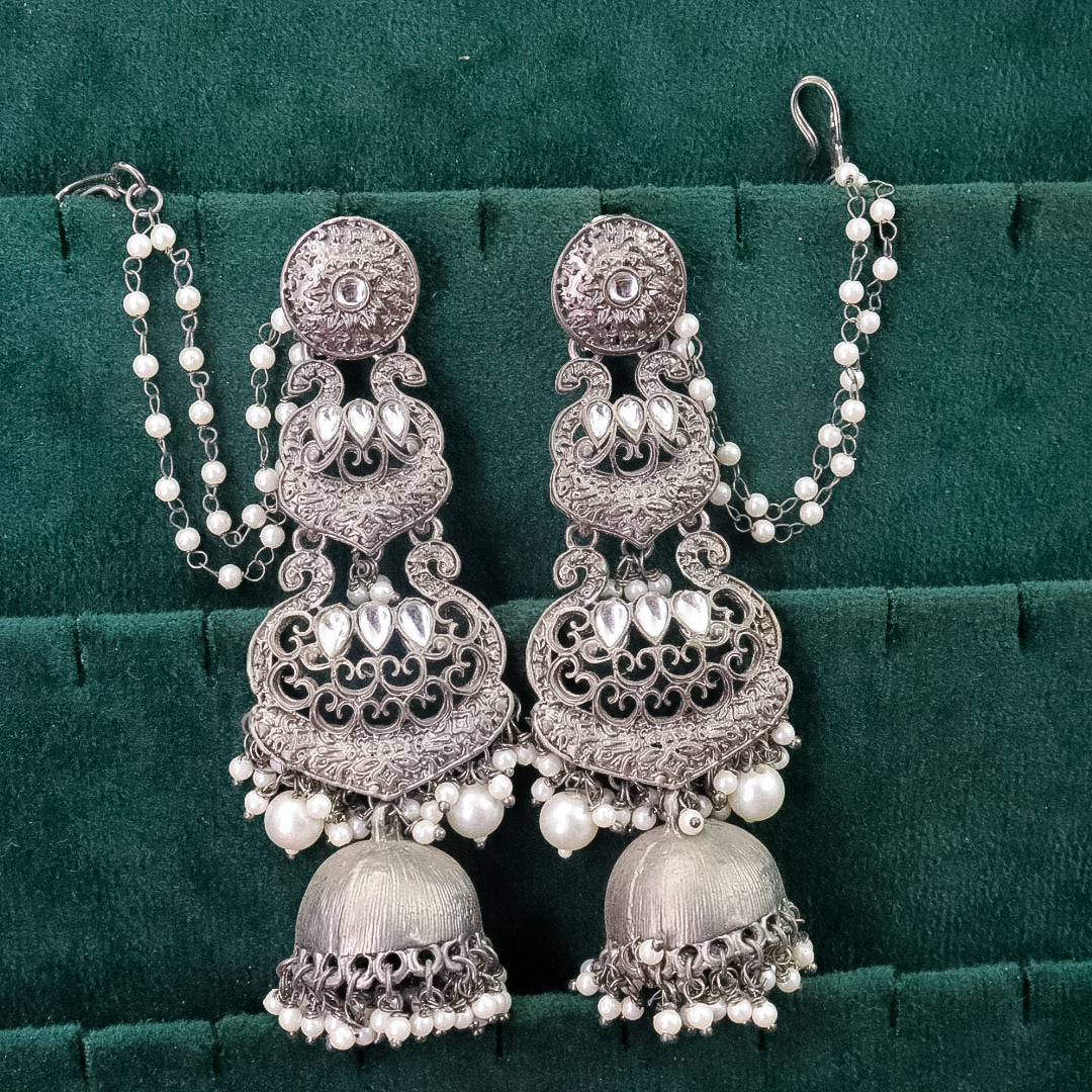 Black Polish Brass Jhumka With Kanchain