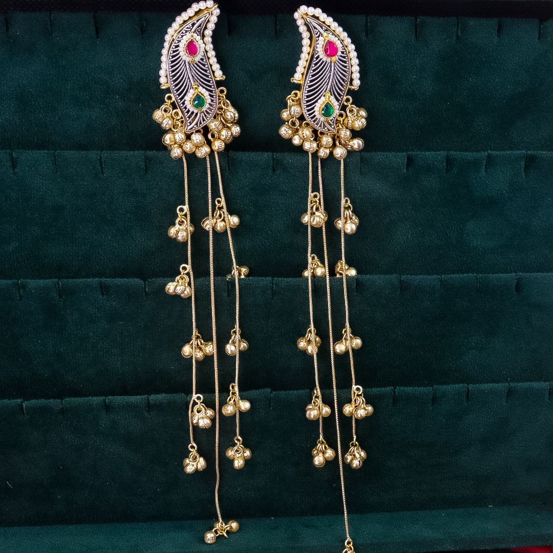 Reena  Kashmiri Brass Long Ghungroo Latakan Earrings