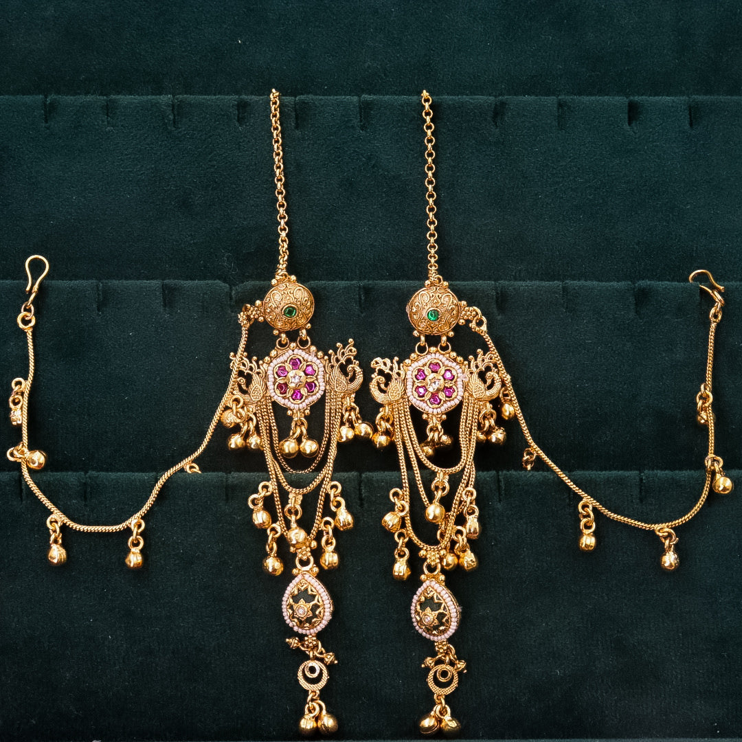 Aisha Kashmiri Brass Ghungroo Chandbali With Ghungroo Latakan double kanchain