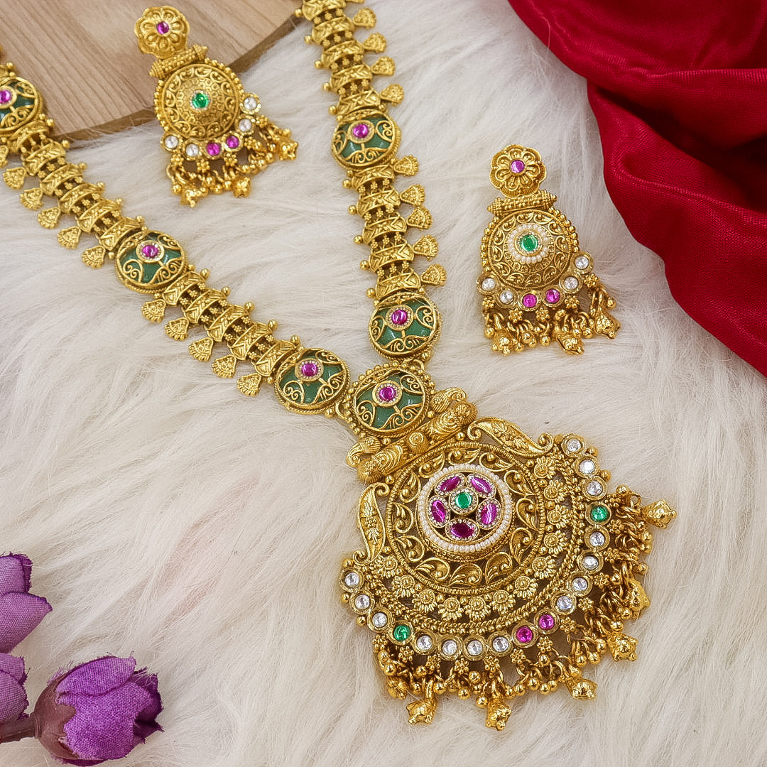 Hema Rajkot Style Long Rajwadi Chandanhaar Set