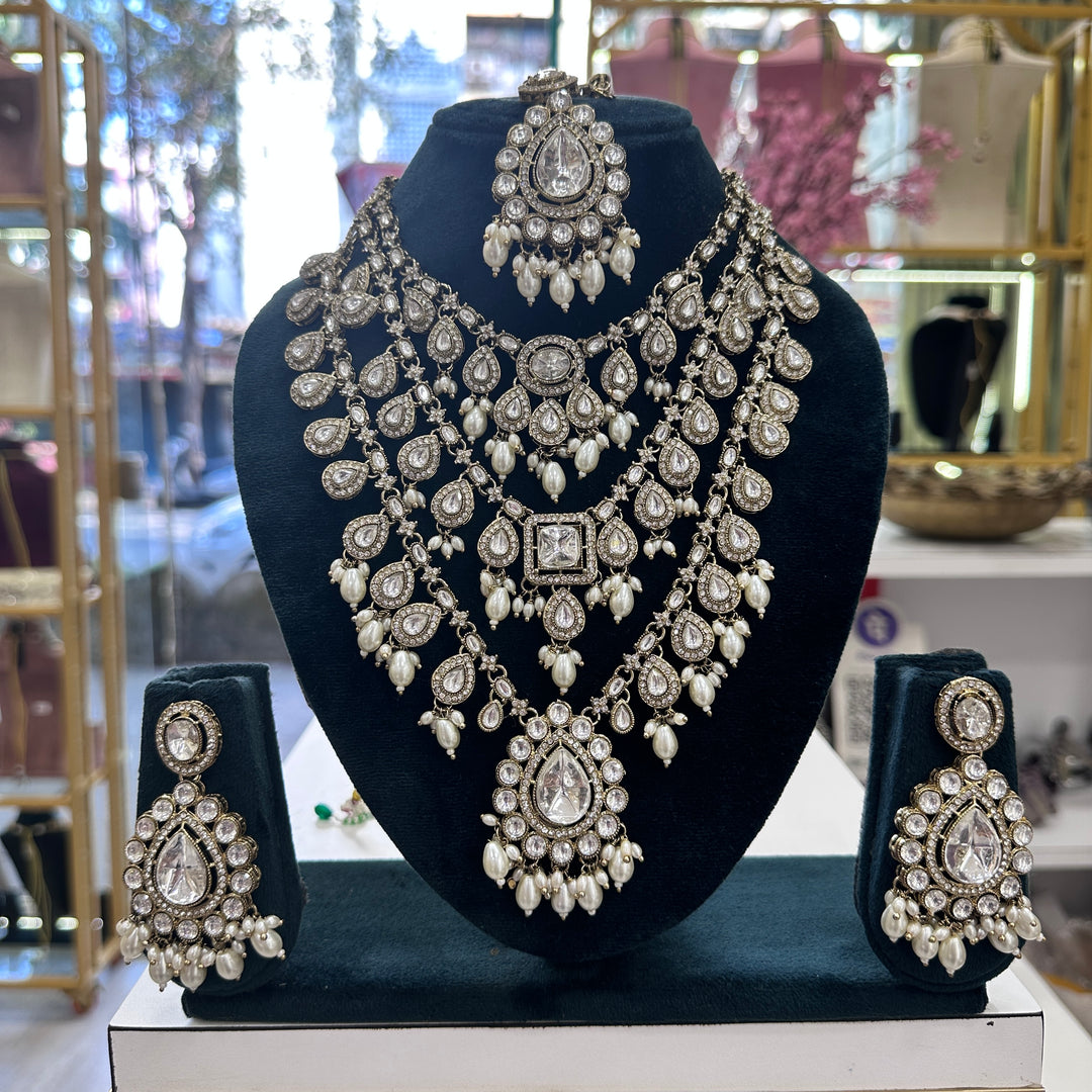 Layered Kundan Semi Bridal Necklace-White