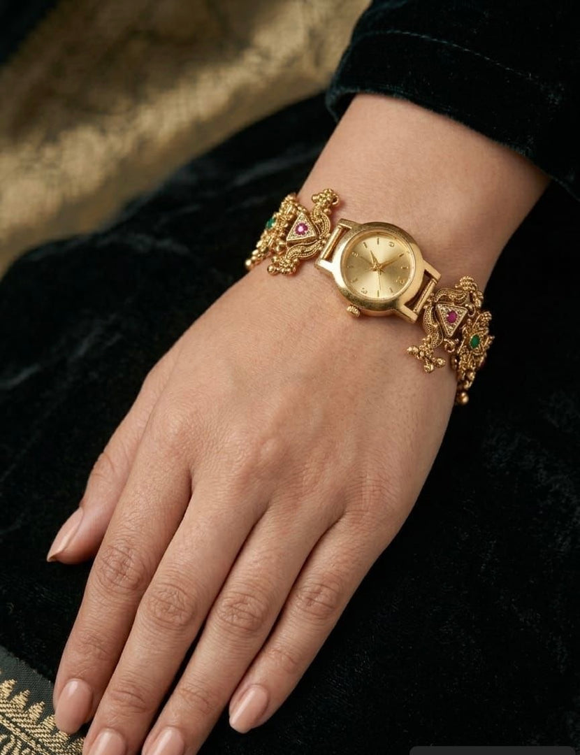 Ramila Heritage Brass Wrist Watch - Golden