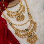 Load image into Gallery viewer, Full Premium Bridal Heritage Necklace With Long and Short + Earrings +Sheeshpati+ Hathpanja + Nath+ Bajuband
