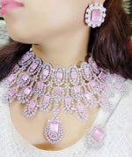 Load image into Gallery viewer, Kiara Advani Bridal American Diamond Choker Set- Baby Pink
