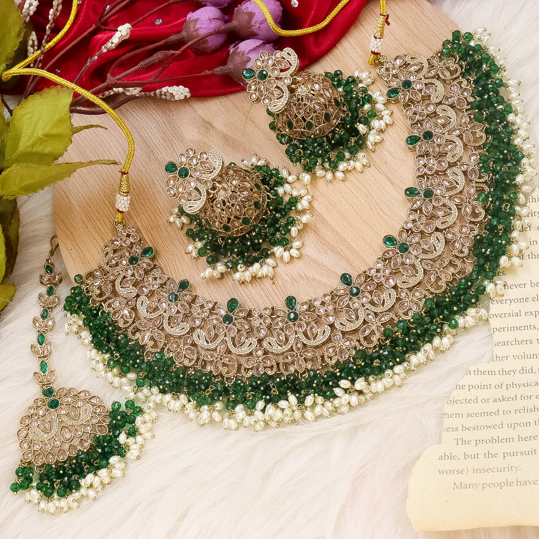 Chetali Reverse AD Statement Choker With Mangtika-Green