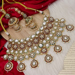 Load image into Gallery viewer, Polki Semi Bridal Set With Earrings + Mangtika +Nath+Hathpanja