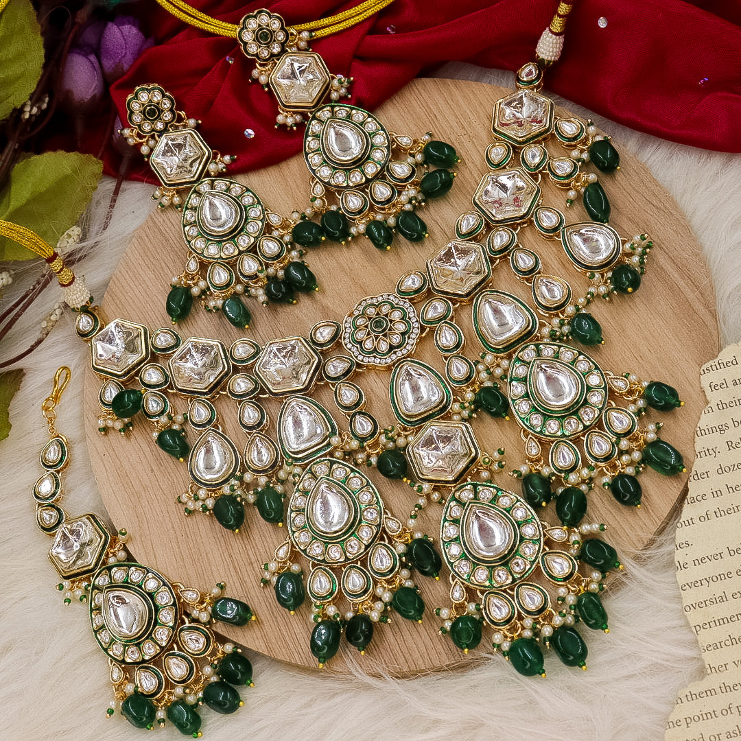 Tanu Premium l Polki Necklace -Green