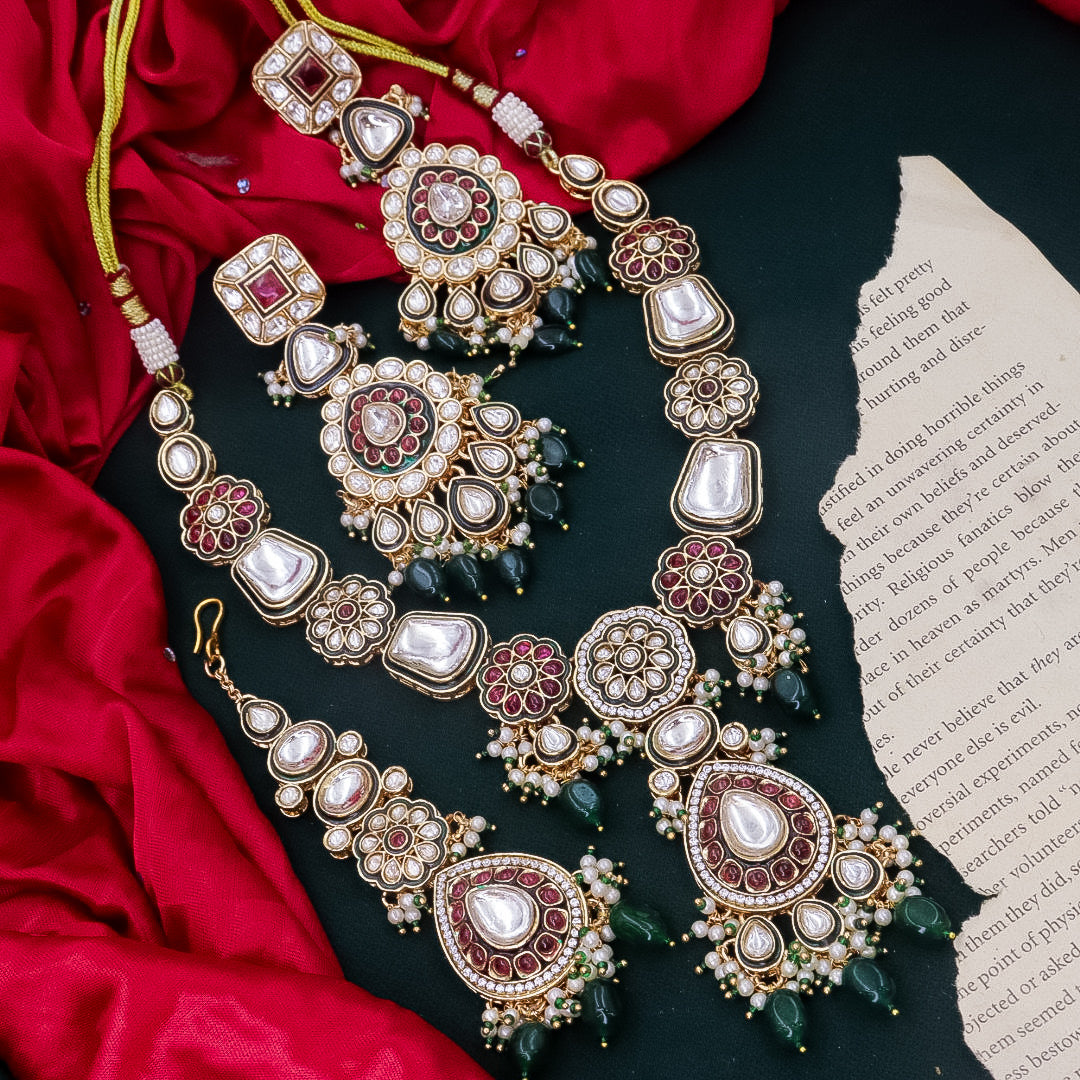 Jinal Polki Necklace- Maroon Green