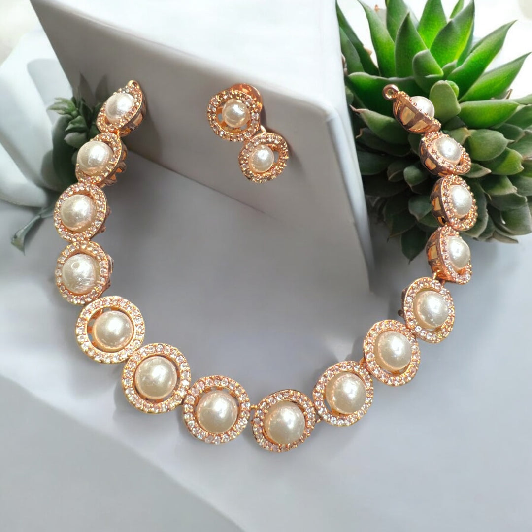 Rose gold Pearl  AD Choker