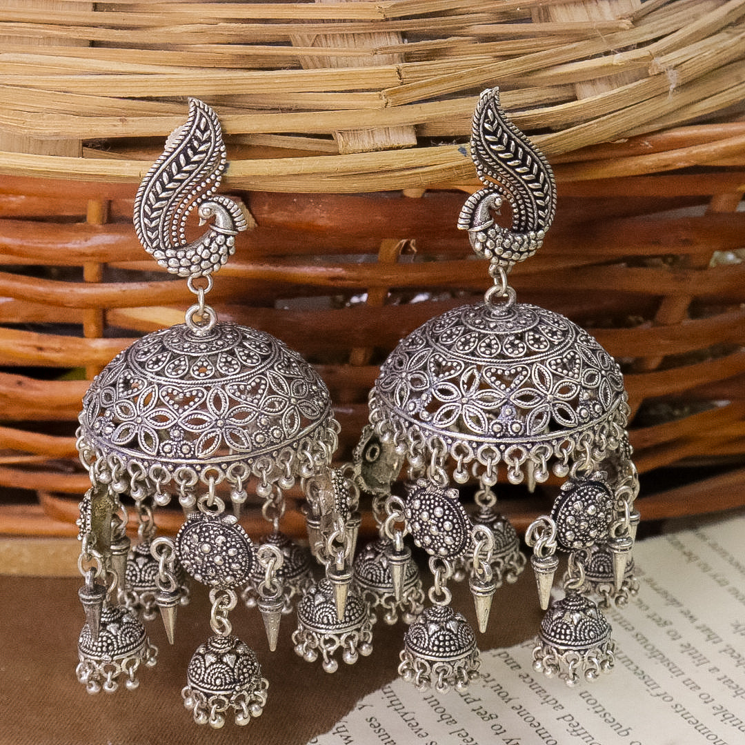 German Silver Peacock Jhumka