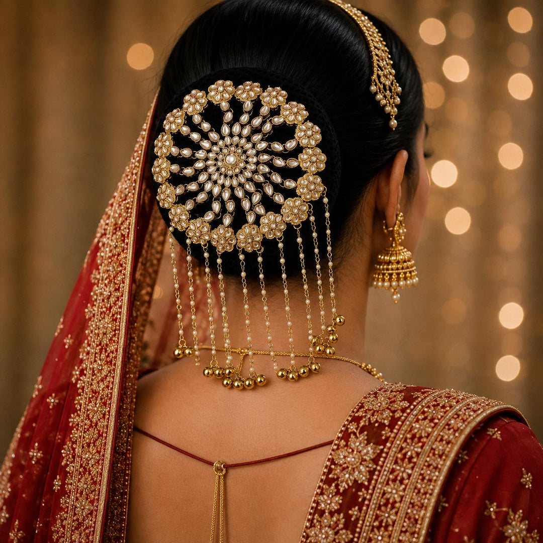Sapna Premium Kundan Hair Bun With Brass Ghungroo Latakan