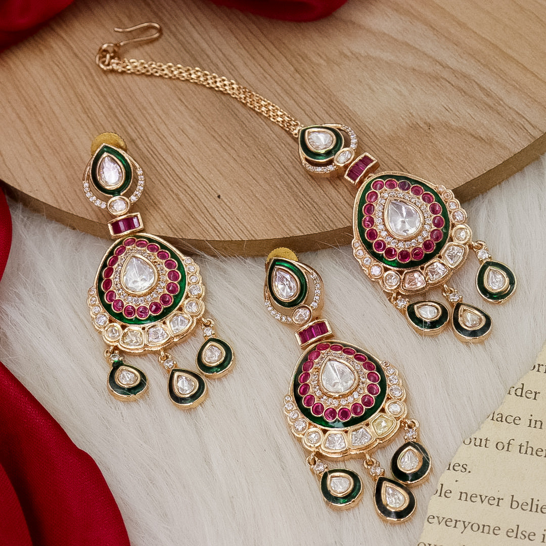 Lubna Moissanite Earrings And Mangtika