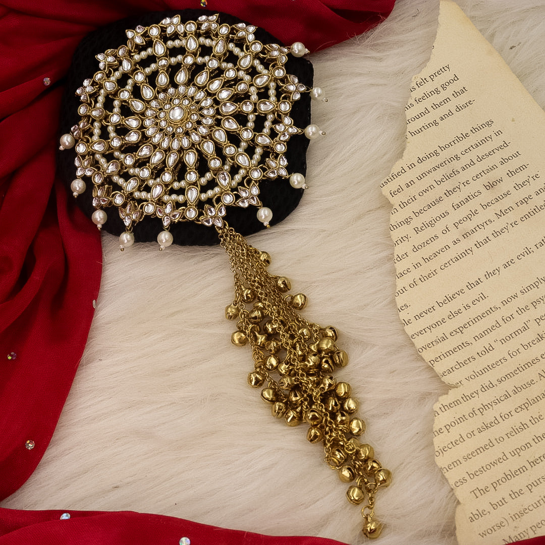 Premium Kundan Hair Bun With Brass Ghungroo Latakan