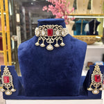 Load image into Gallery viewer, Shweta Moissianite Necklace With Earrings - Red
