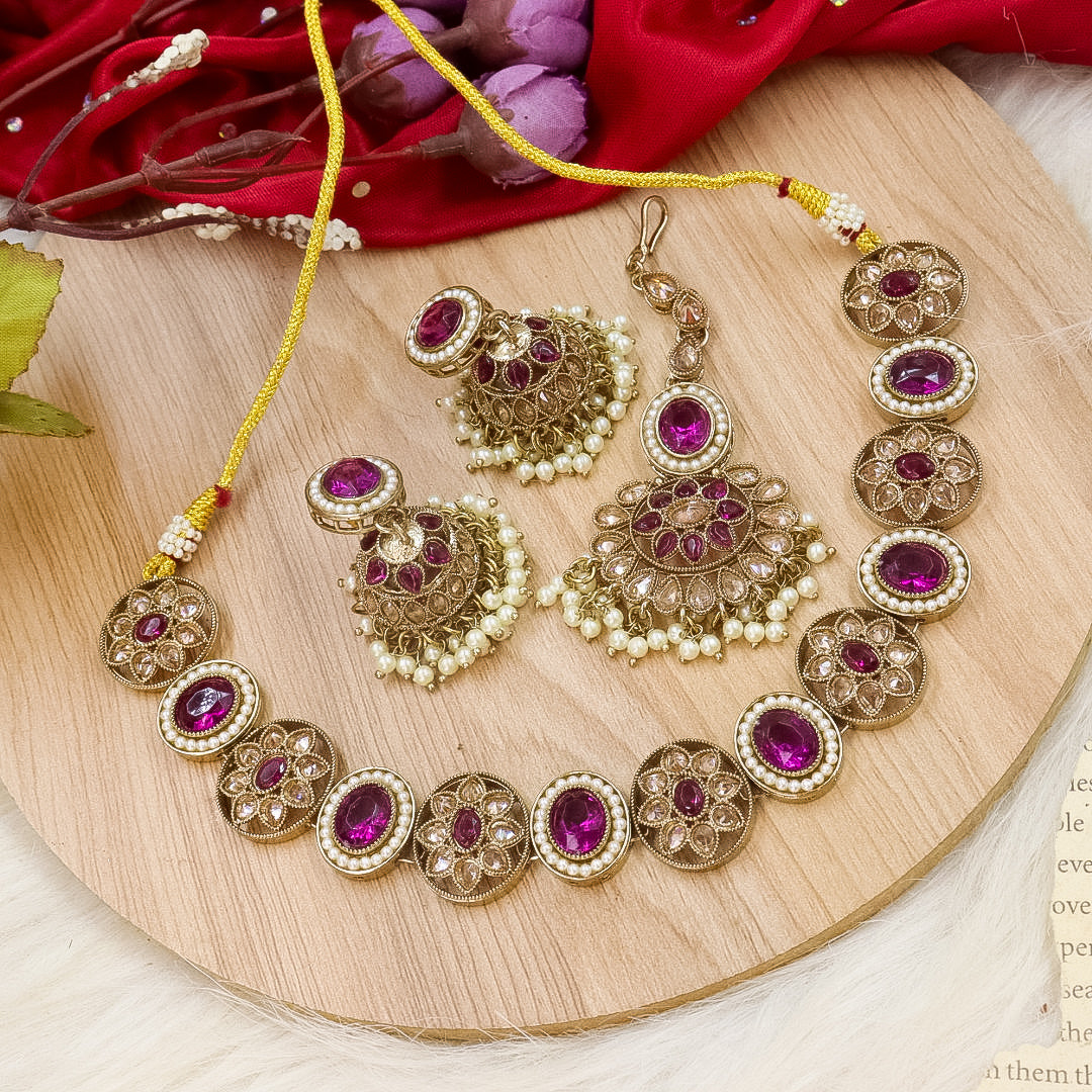Shital Reverse AD Choker With Mangtika- Purple