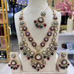 Load image into Gallery viewer, Riya Semi Bridal Layered Long Kundan Polki Necklace
