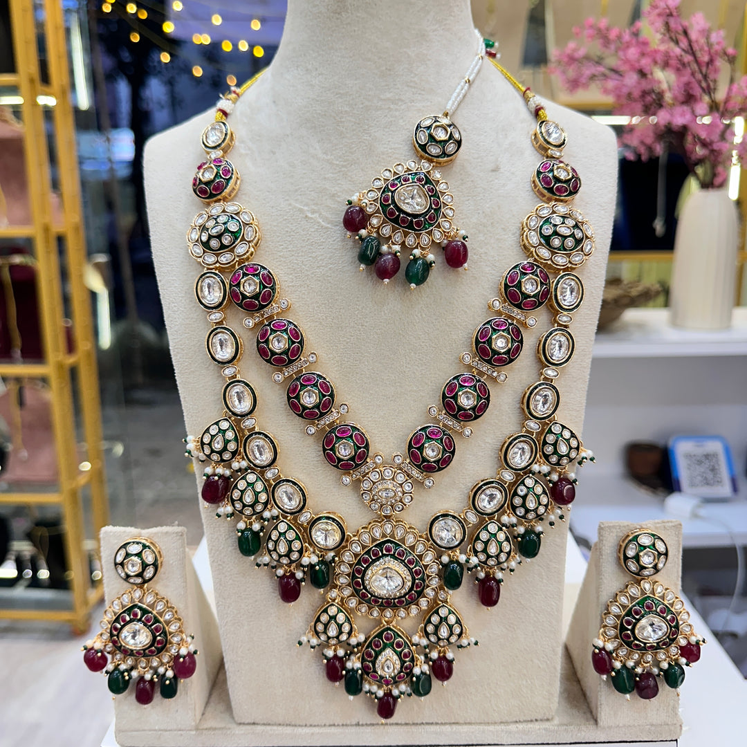 Riya Semi Bridal Layered Long Kundan Polki Necklace